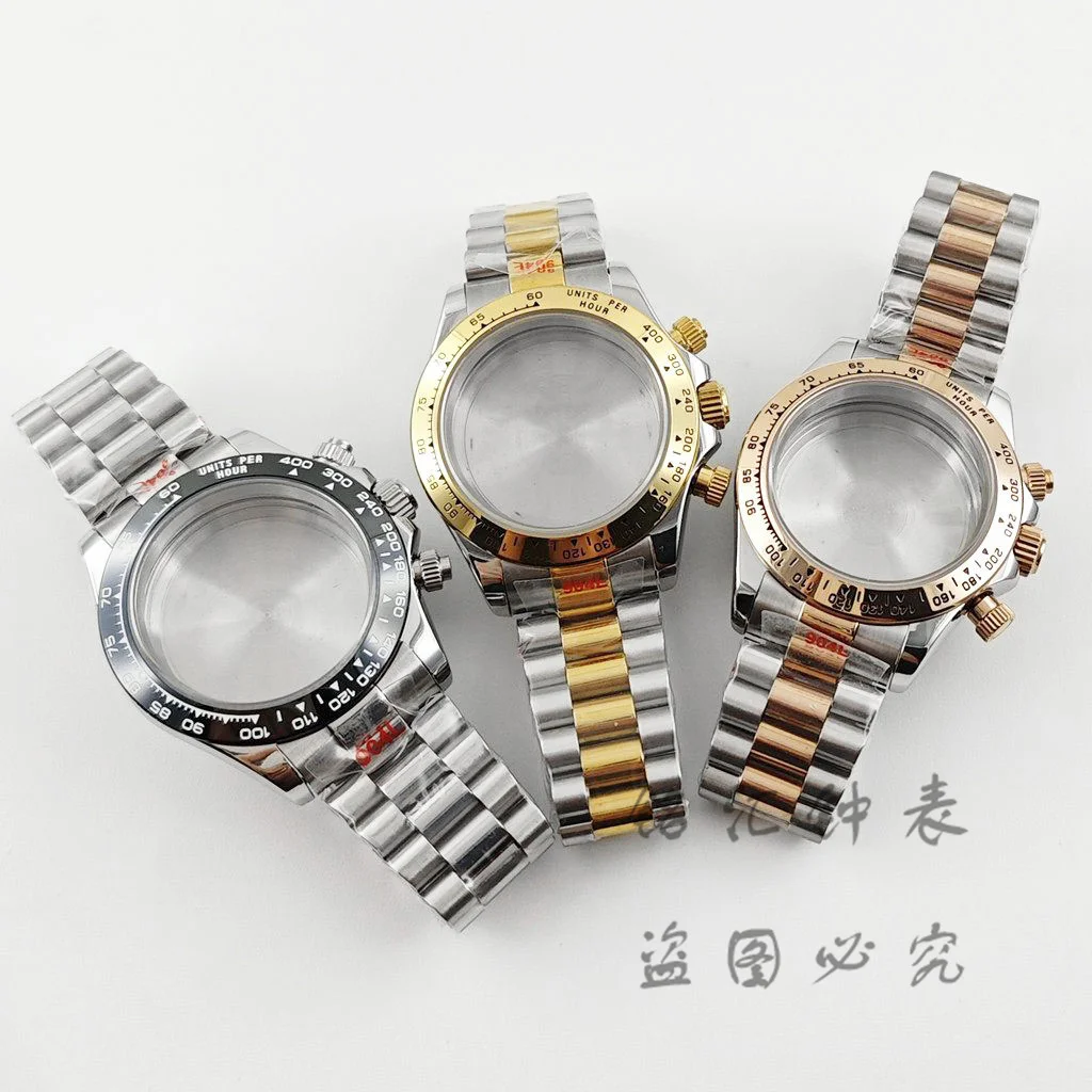 VK63 40mm Daytona Schwarze Lünette Präsidentenarmband Uhrengehäuse Saphirglas Uhrenzubehör für VK63 VK64 Quarzwerk – Detail 3