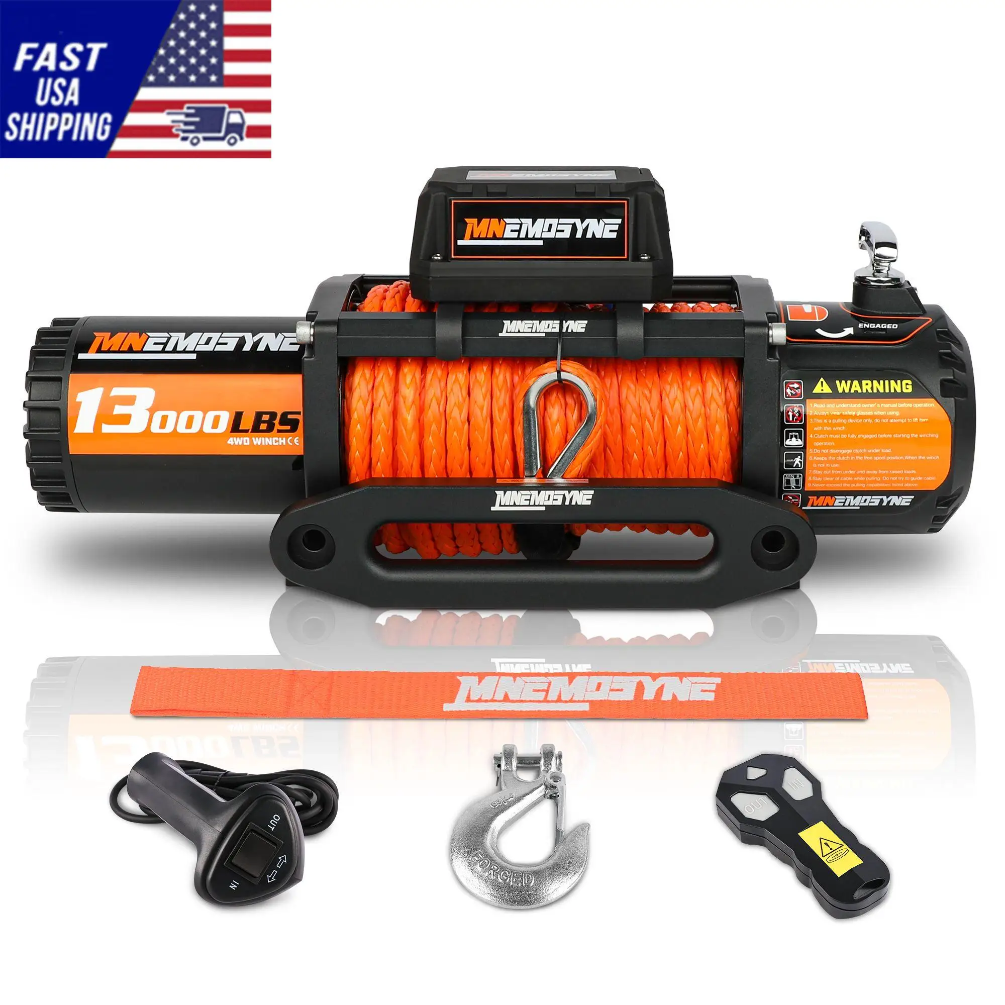 13000LBS Electric Winch 12V Synthetic Rope Sand Towing Truck Trailer Jeep 4WD