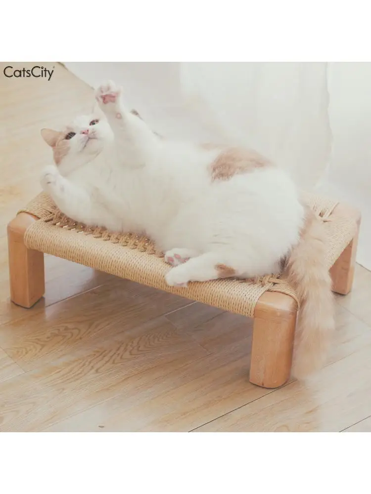 Hand-woven Paper Rope Solid Wood Beech Cat Bed Low Stool Cat Scratcher Pet Supplies