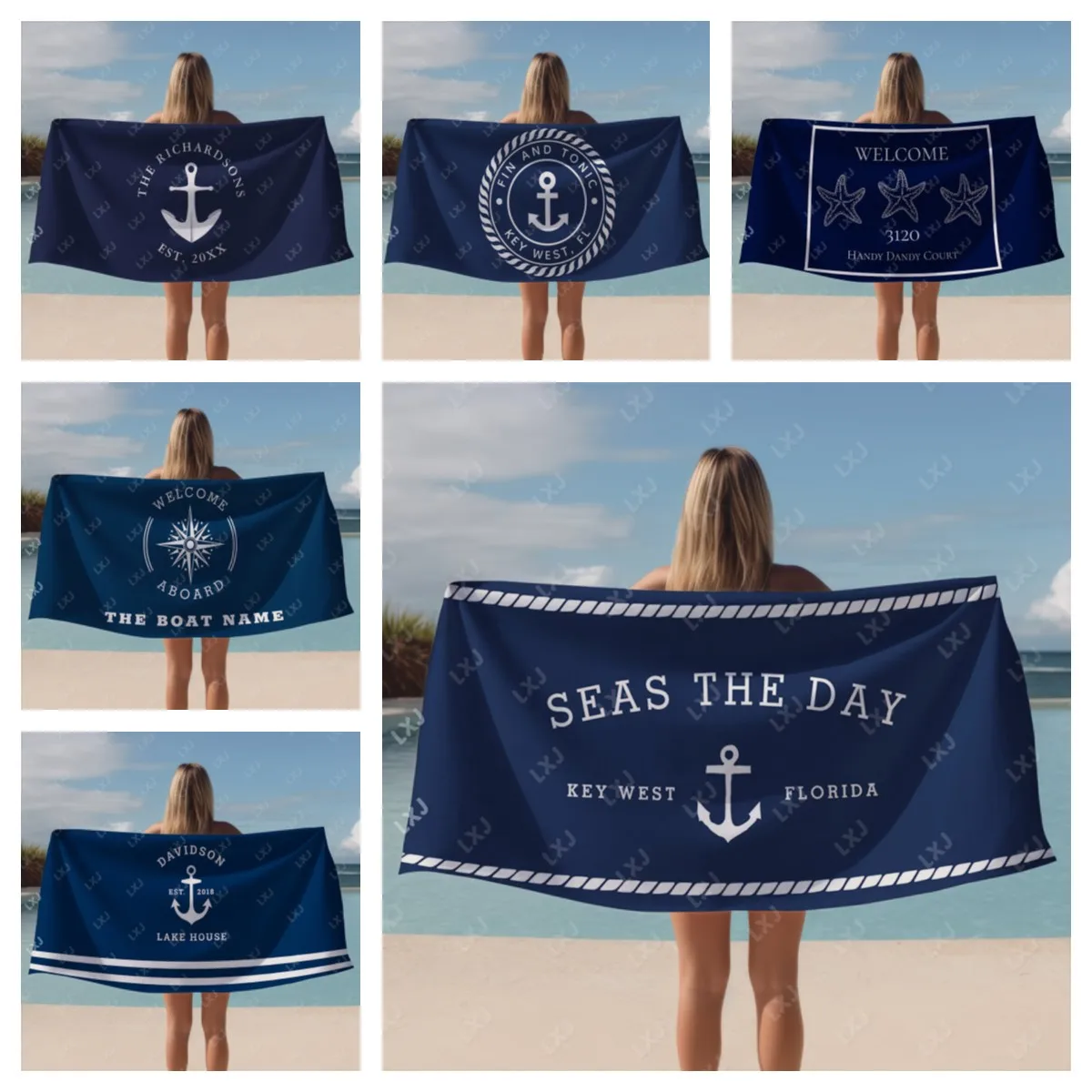 Custom Beach Towel Sand Free Quick Dry Personalized Bath Towel with Your Boat Name Nautical Theme for Beach Pool Travel