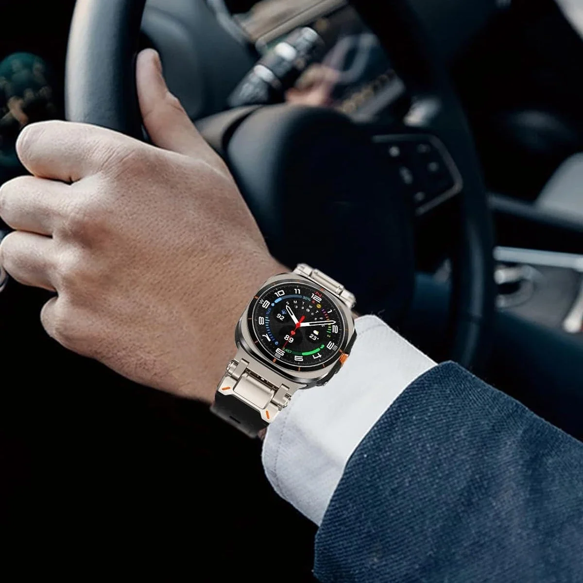 Samsung Galaxy Watch Ultra 47mm用 高級レザーバンド クイックフィット メンズ ビジネスベルト Samsung GALAXY ULTRA 47MM ブレスレット対応