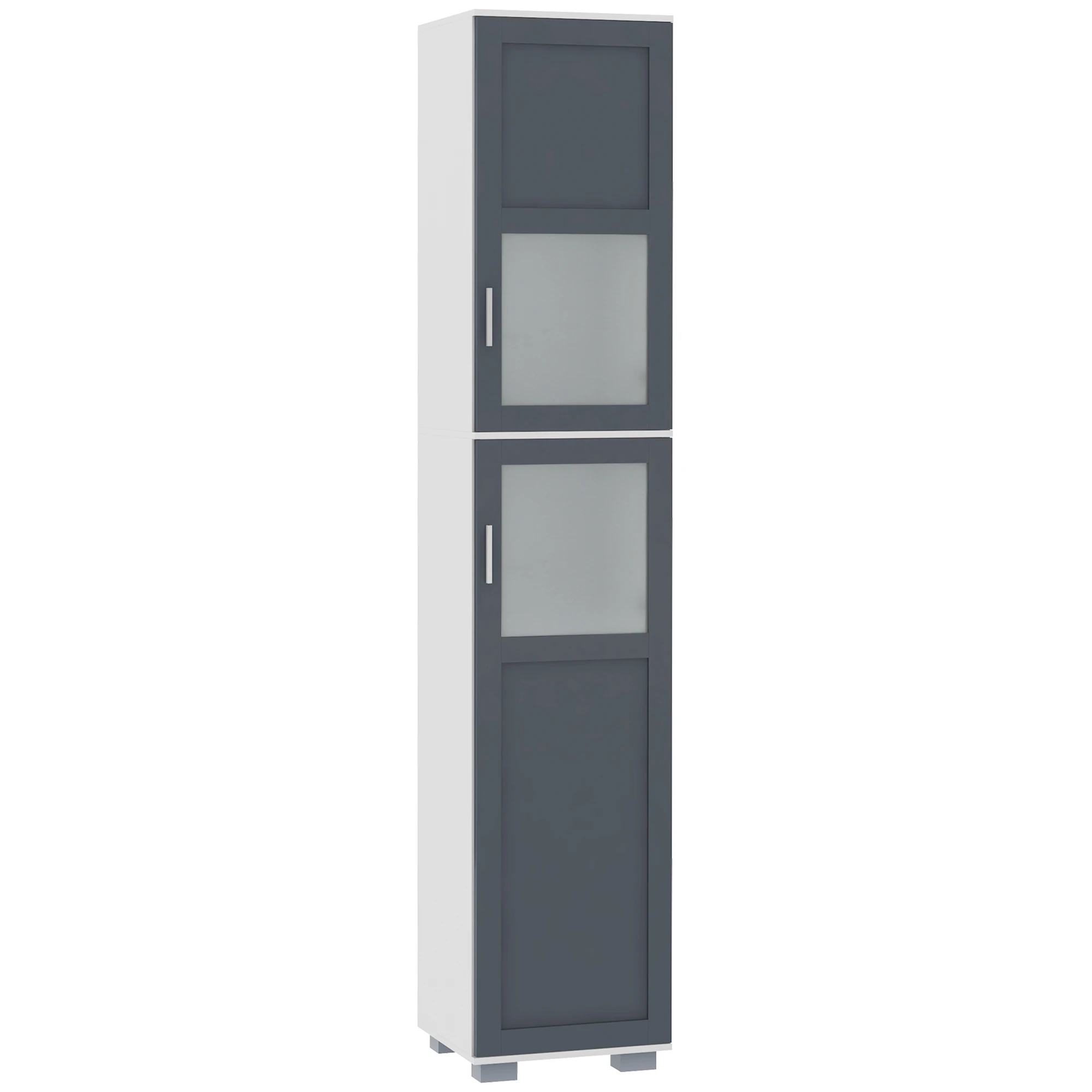 Kleankin high bathroom cabinet with 2 glass doors 37x35x190 cm white and gray