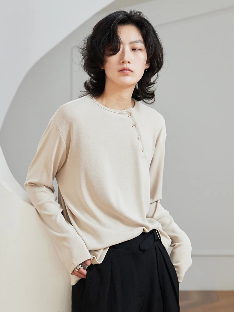 [EAM] Women Black Irregular Buckle Big Size Elegant T-shirt New Skew Neck Long Sleeve Fashion Tide Spring Autumn 2024 1DH0068