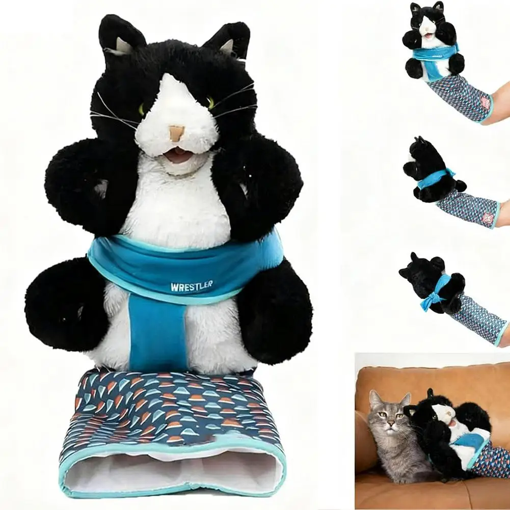 고양이 인형 레슬링 장갑, 튼튼한 패딩과 부드러운 플러시 소재의 고양이 레슬링 장난감, 동물 손 장갑, 인터랙티브 플레이 고양이 장난감