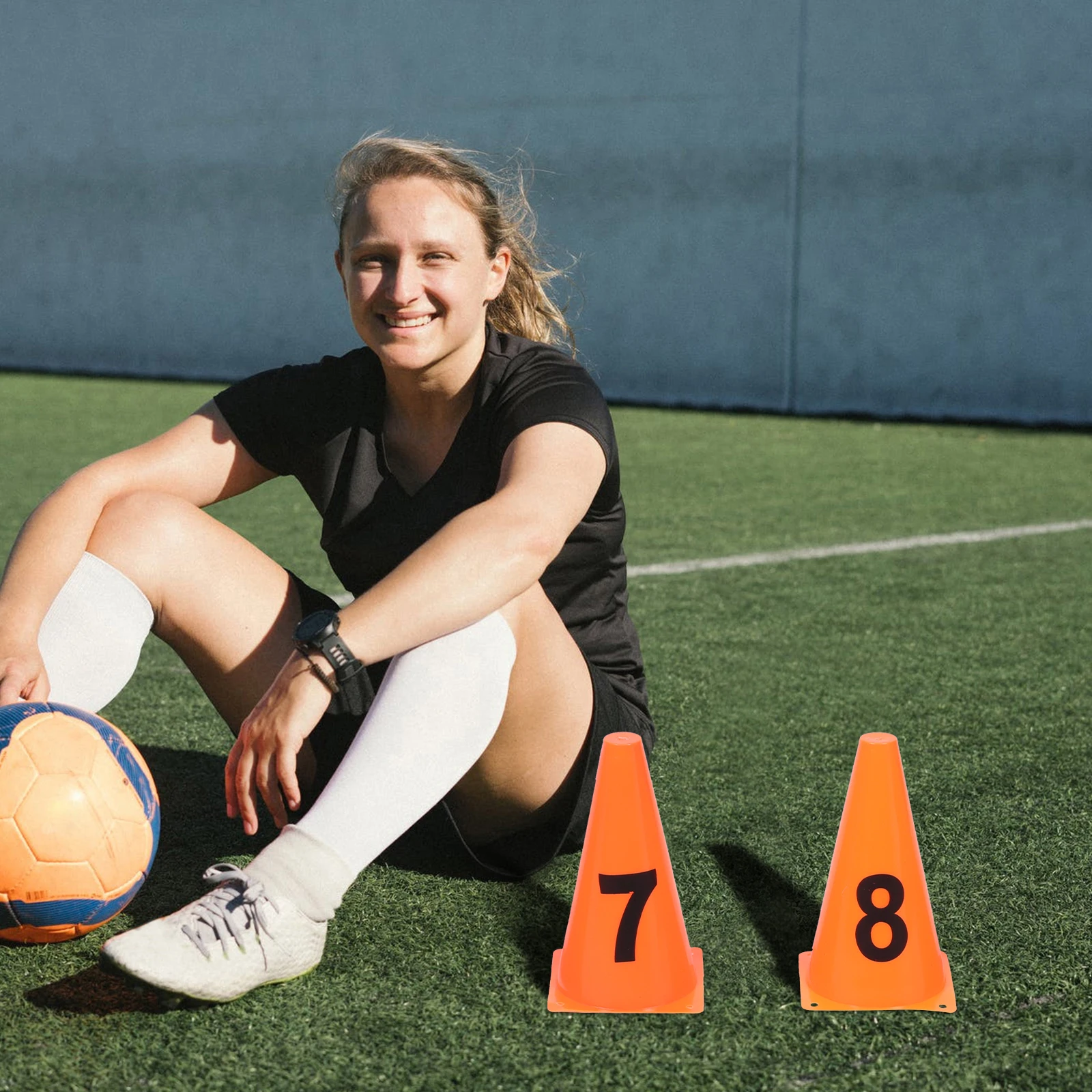 

1 set Digital Logo Buckets Orange 23cm Cones Numbers 0-9 Soccer Training Agility Drills Marker Barricade Storage Sports Play