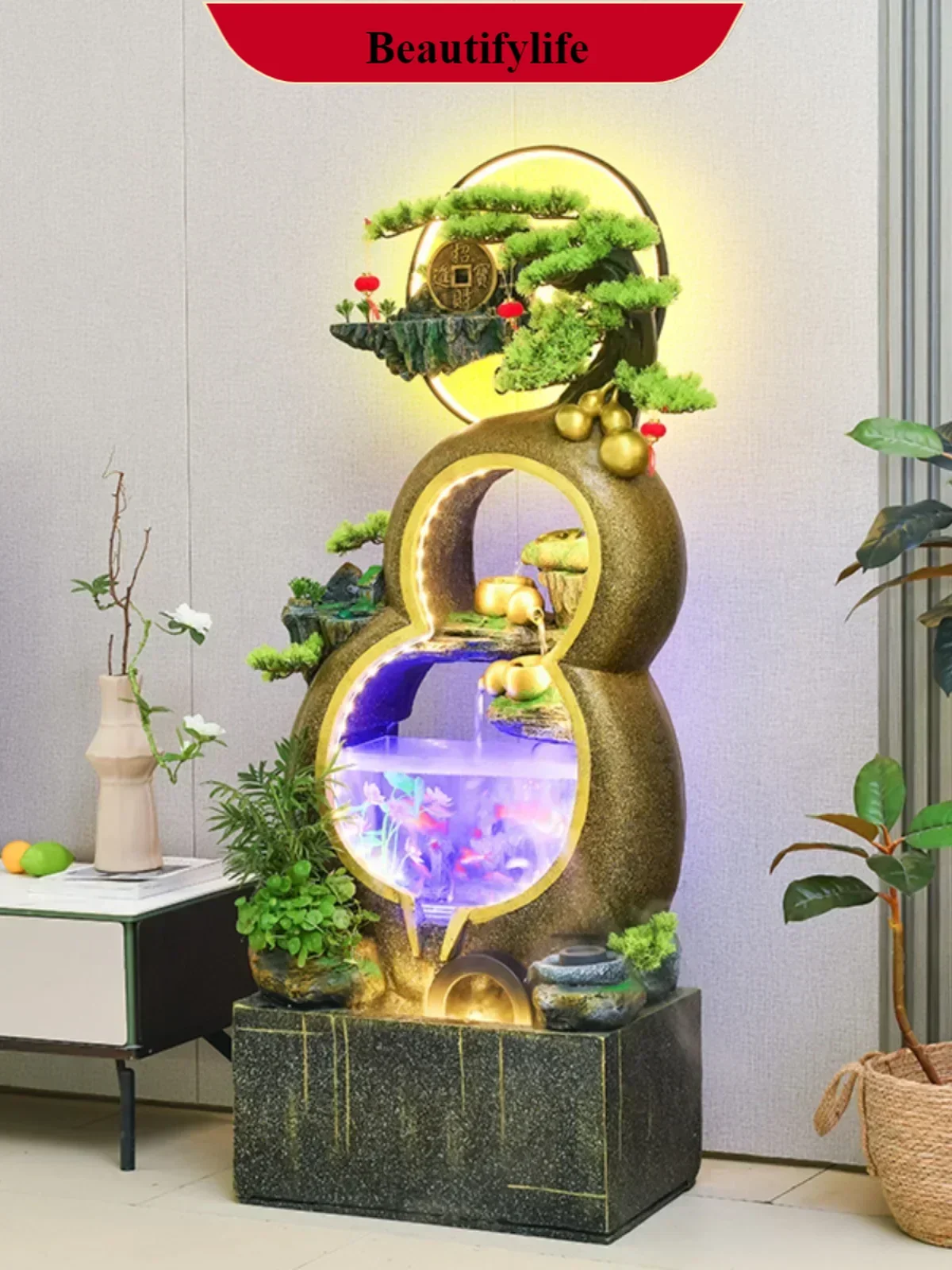 

F132 Rockery fountain gourd flowing water ornament circulating water fish tank living room office floor decoration