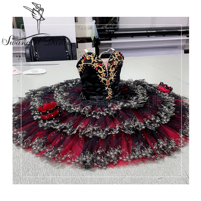 New Arrival Black Red Don Quixote Professional Pancake Tutu Girls YAGP Competition Ballet Costumes BT4145