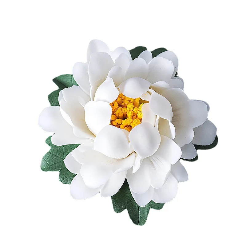 

Ceramic hand-pinched peony porcelain flower ornament, Chinese desktop in tea room office living room, handmade ornament