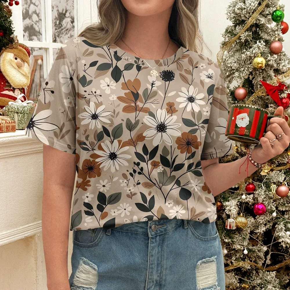 

Уличная футболка для девочек с 3D принтом, женская бежевая футболка с принтом, летняя повседневная модная удобная стильная футболка с круглым вырезом и коротким рукавом Y2K