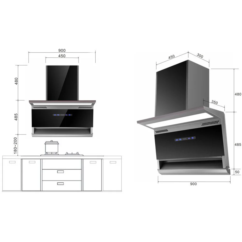 شفاط المطبخ المنزلي، شفاط التنظيف التلقائي، شفاط كبير، مستخرج الشفط De Humos Cocina