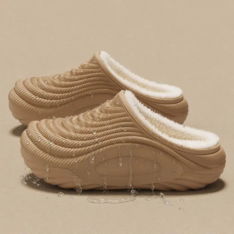 Thick Bottom Waterproof Indoor Slippers Man Winter Short Fleece Lined EVA Slippers Men's Anti Slip Soft Sole Plus Size 45 Slides