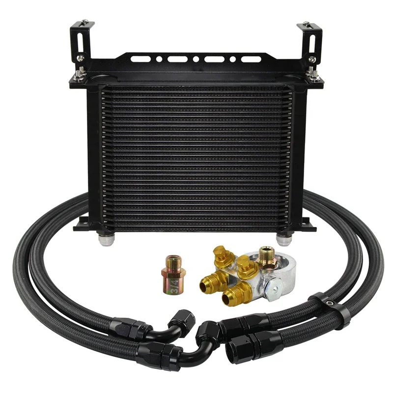 Universal 30 Row Oil Cooler Kit Performance Thermostatic 70 Degree with Mount Bracket & 10AN Fuel Hoses