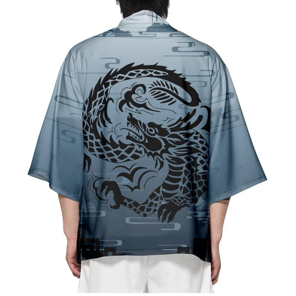 Chinese Dragon Printed Japanese Kimono Streetwear Men Women Cardigan Harajuku Robe Anime Clothes Cosplay Costume