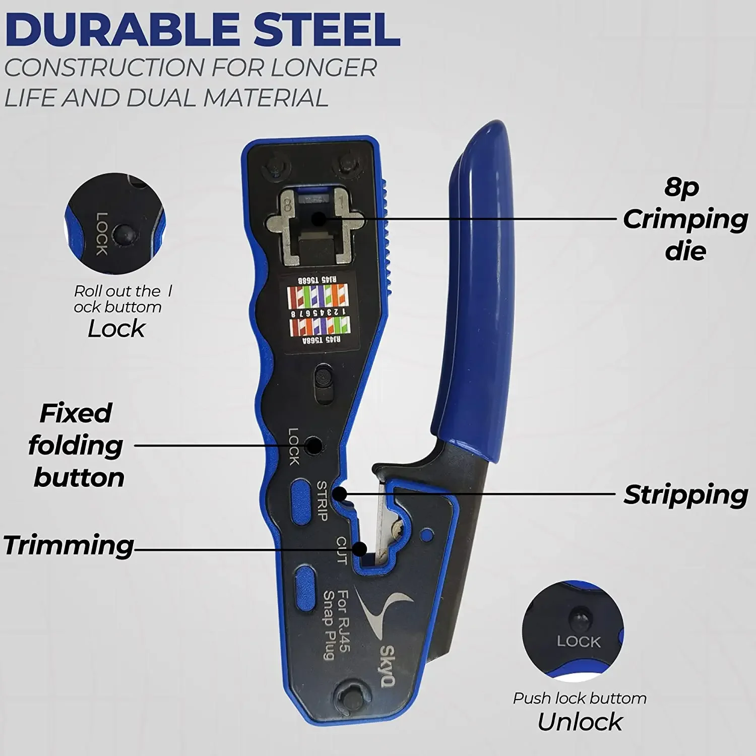 Linkwylan RJ45 Crimp Tool Pass Through Crimper Cutter for Cat6a Cat6 Cat5 8P8C Modular Connector Ethernet All-in-one Wire Tool