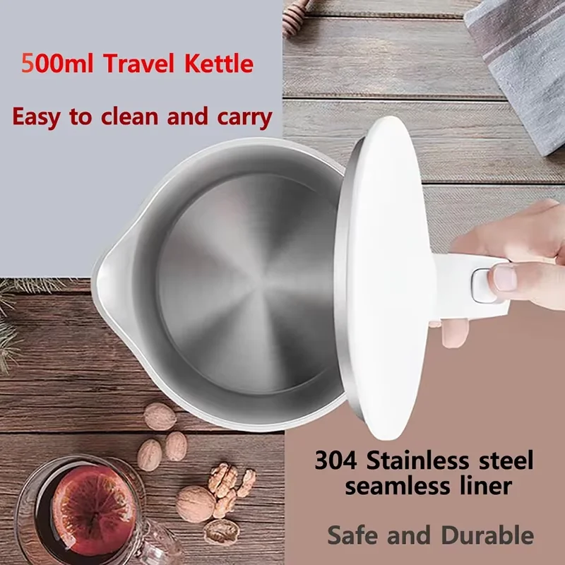 Portable 500ML Travel Electric Kettle Tea Coffee Stainless Steel Water Boiler Pot For Hotel Family Travel kitchen Smart kettle