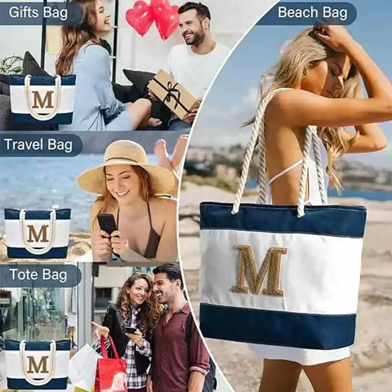 Y Beach Tote Bag Zipper Travel Essentials Personalized Birthday Gifts