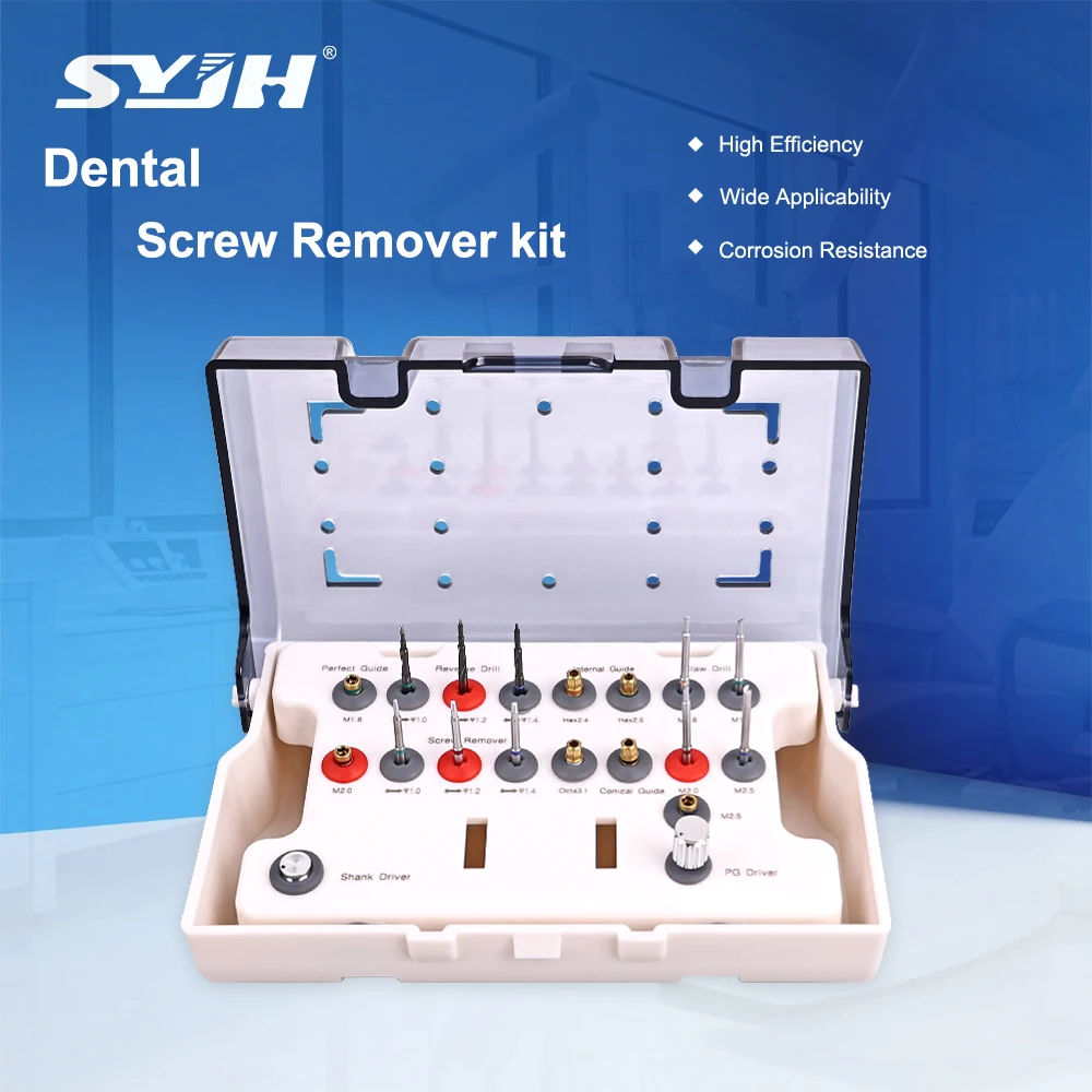 

SYJH Dental Implant Abutment Needle And Screw Extractor 19pcs Drivers Box Surgical Claw Remover Reverse Drill Guide Set Dentist