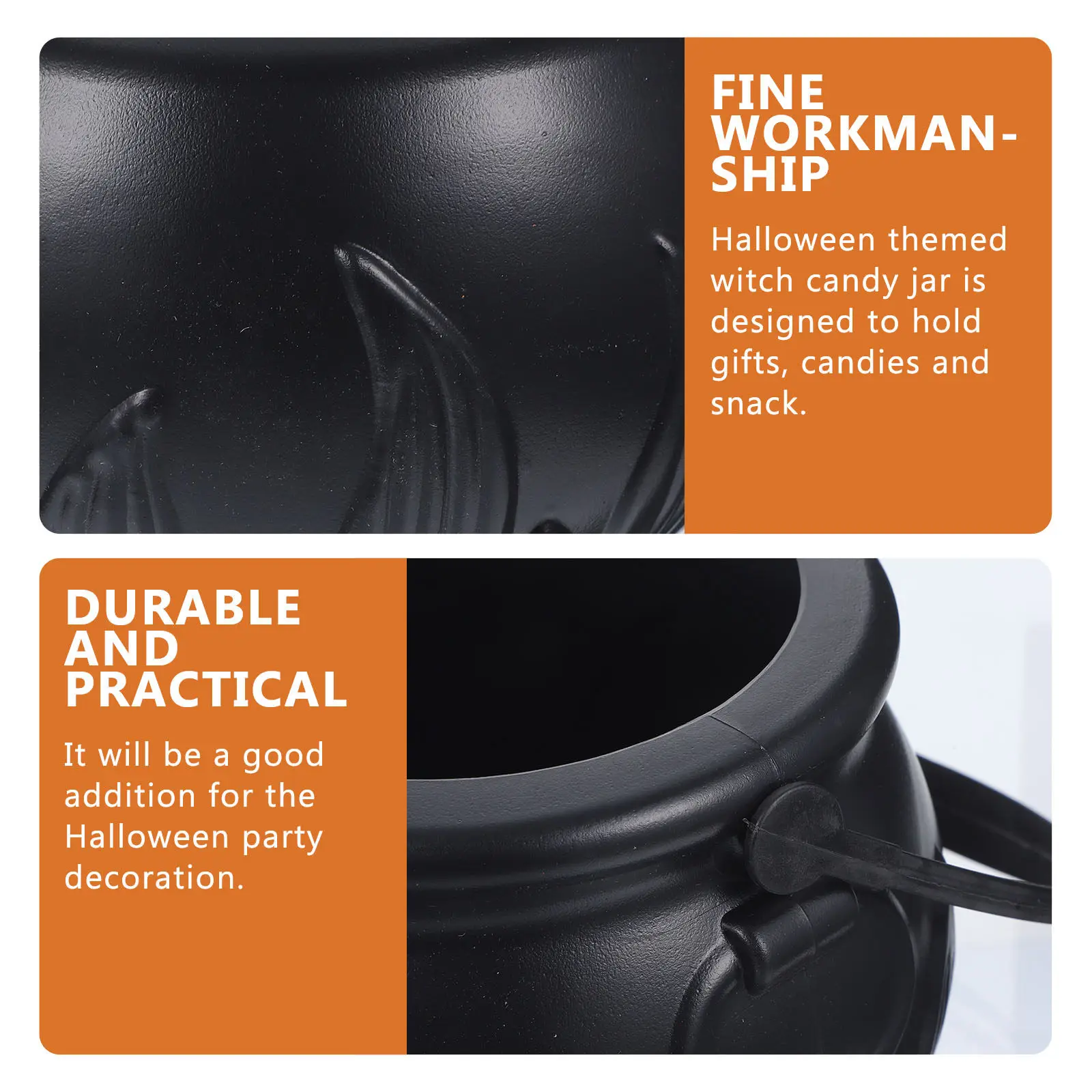 Jarra de Caramelos Negra de Halloween, Cubo Grande de Bruja, Olla de Plástico, Tazón Decorativo para Fiestas, Accesorio para Eventos de Truco o Trato