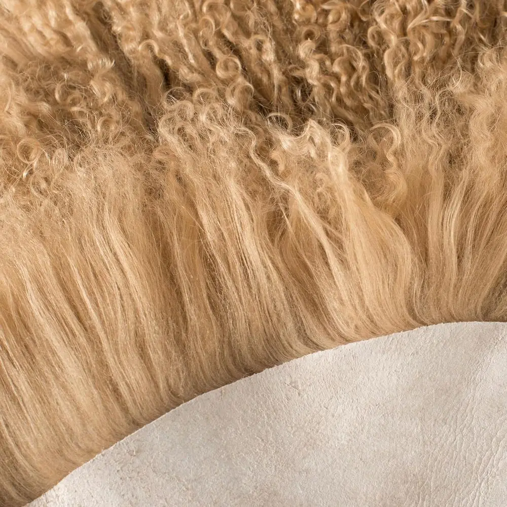 Authentic Lightweight Fluffy Mongolian Wool Sheepskin Rug, 2x3ft, for Couch, Bed, Bedroom, Living Room, Camel