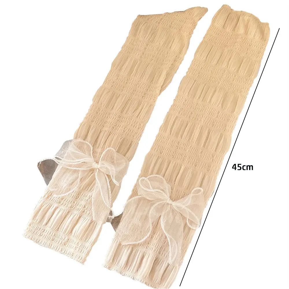 Summer Lace Bow-knot Ice Silk Arm Sleeves Breathable UV Protection Sunscreen Sleeve Ultrathin Ice Silk Long Gloves Cycling