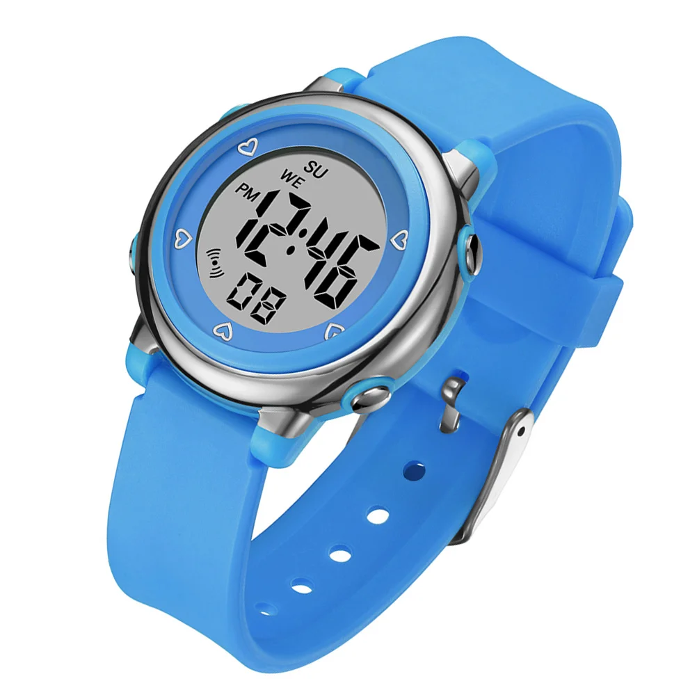 1Pcs Waterproof Blue Electronic Watch Multi-Function LED Stopwatch Timing Alarm Luminous for Students Women