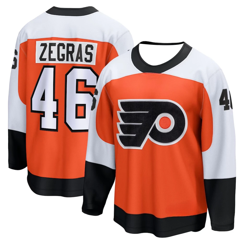 2026 Summer Men's Orange Ice Hockey Style Jersey - Quick Dry Breathable Crew Neck Long Sleeve Sports Tee with P Letter Graphic