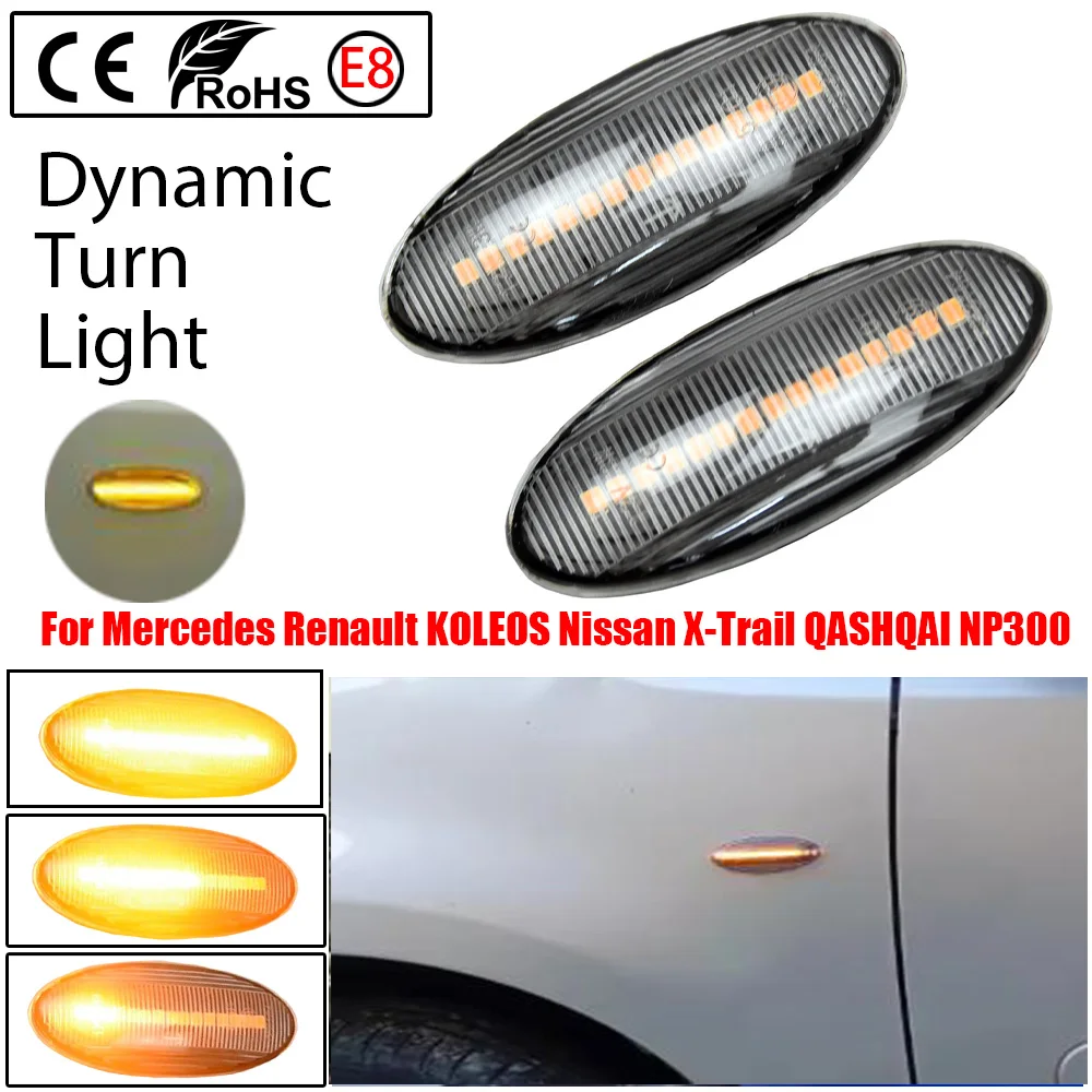 2pcs Dynamic Amber Side Marker Lamp For Renault Koleos 2008 2009 2010 2011 Flashing LED Flowing Turn Signal Blinker Light ​