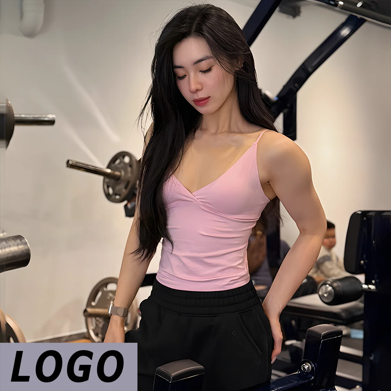 DF-LGOO Vision Women Twist Front Longline Yoga Tank Top Thin Strap Push-up Quick Dry High Elastic Gym Running Fitness Sports