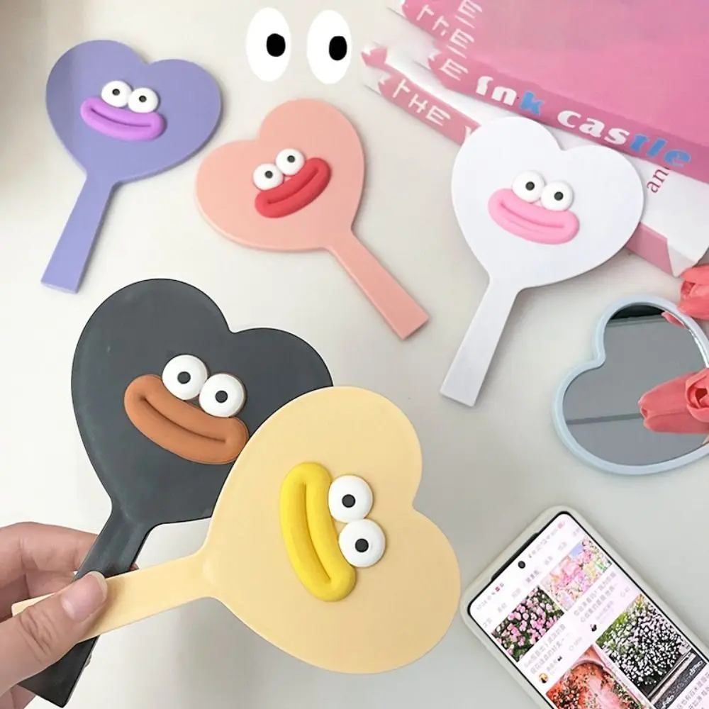 Cute Big Mouth Heart-shaped Makeup Mirror Compact Cartoon Sausage Mouth Handheld Mirror Plastic Portable Vanity Mirror