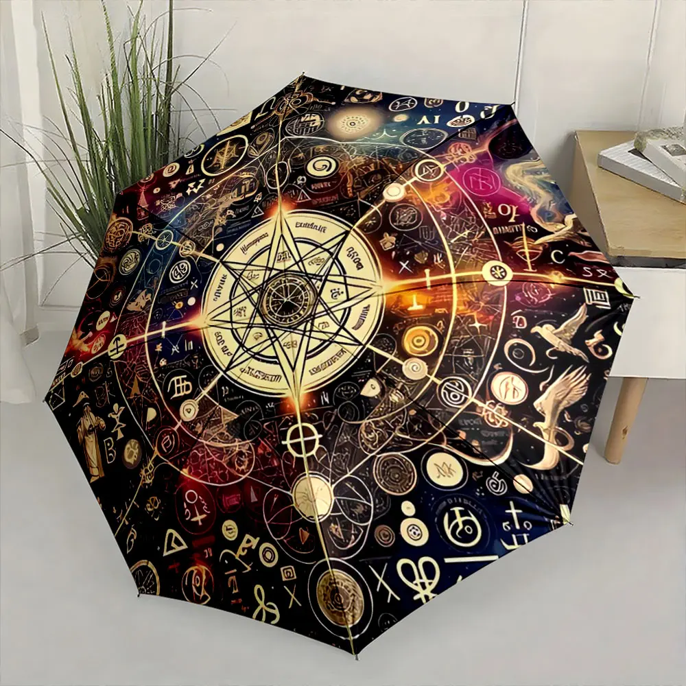 Mystical Symbols and Galaxy Patterns Umbrella Design Compact Fashion Folding Umbrella for Daily Use, Christmas Gift