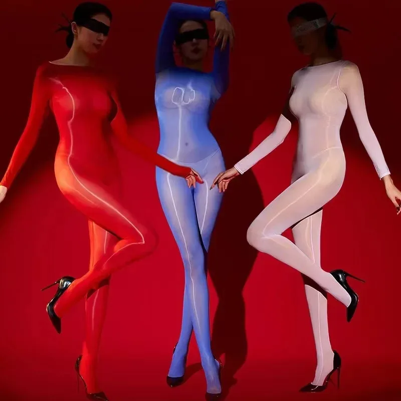 Medias para mujer, Body transparente brillante al óleo, medias de cuerpo completo, pantimedias transparentes ultrafinas, ropa para discoteca nocturna