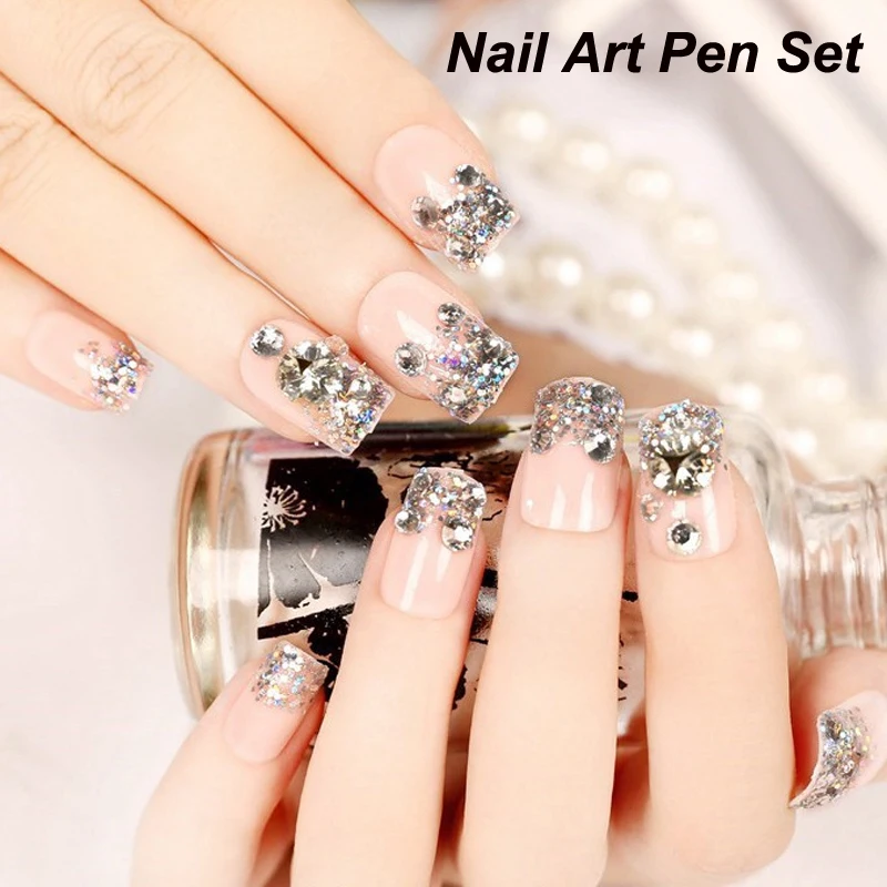 Nagel Gel Malerei Pinsel Nagel Set Gradienten Schwämme Strass Griff Stift Pinsel Sets Acryl Glitter Pulver Punktierung Maniküre Werkzeuge