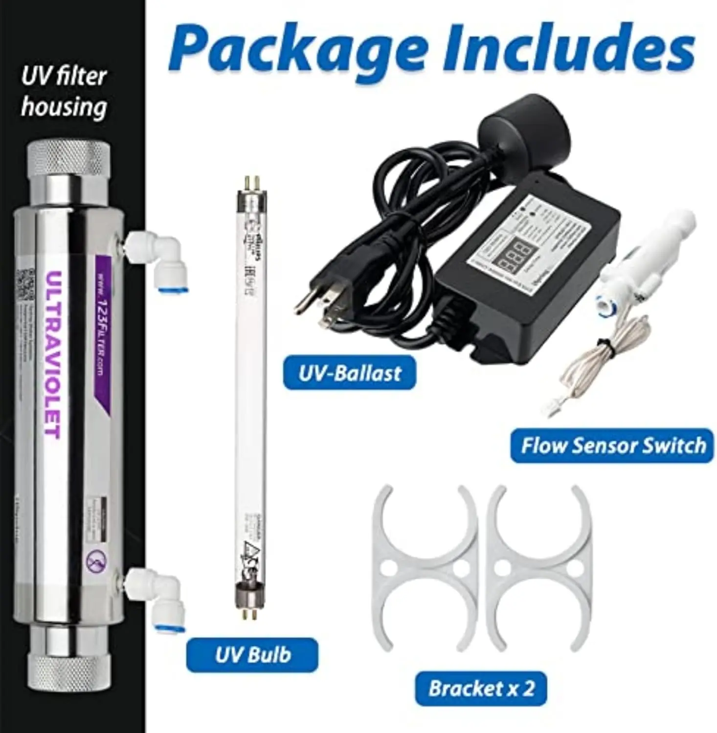 Filtro de agua con luz ultravioleta UV de 11W con interruptor de control de flujo inteligente, 110V, 10 pulgadas para agua potable limpia