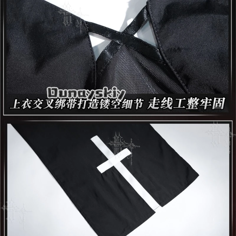 KS*06Original Nun Cos Outfit Black Lace Bustier Sheer Mesh High Slit Sexy Uniform Set Cosplay Party Halloween Photography Female view 5