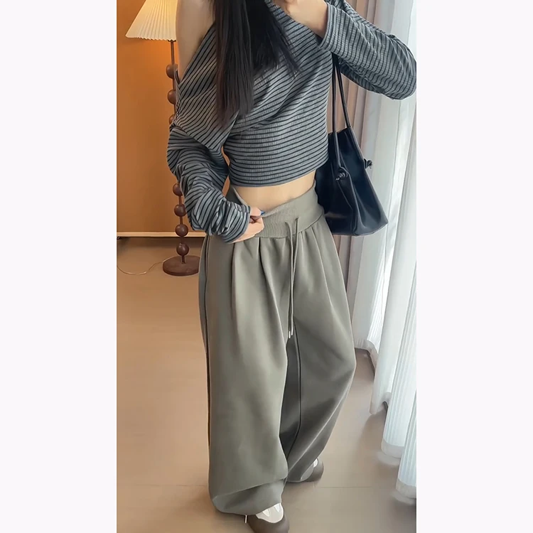 Militaire een paresseux Dstring pantalons de survêtement femmes pantalons décontractés amples à la mode taille haute pantalon à jambes larges automne nouveauté