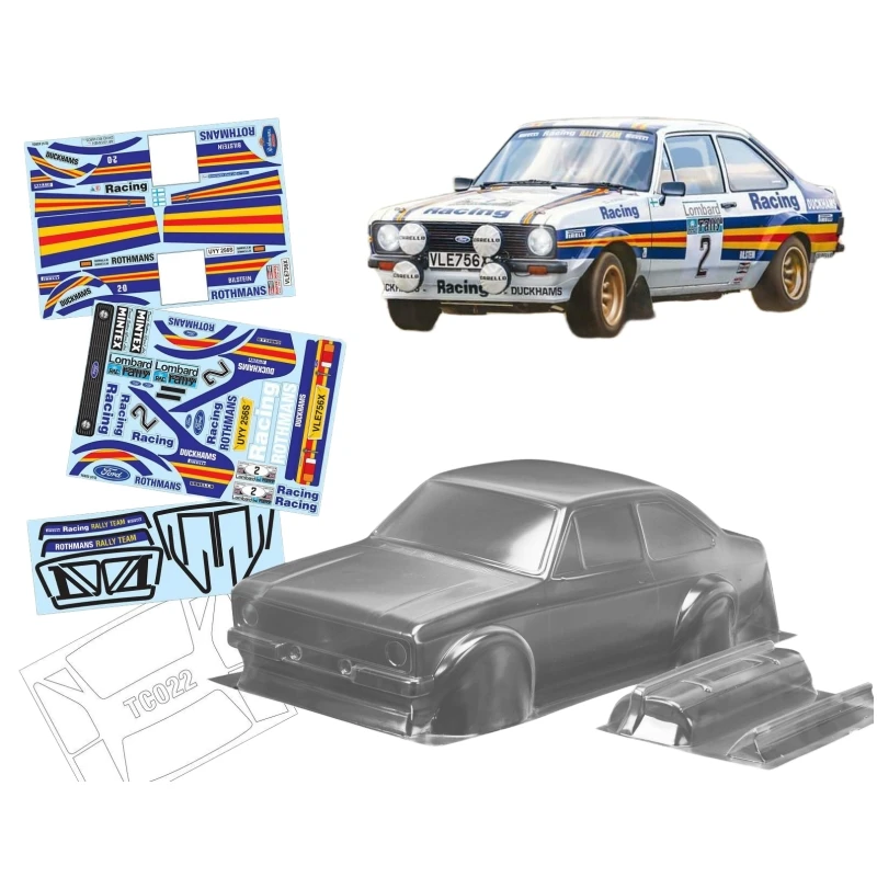 TC022 1/10 Frod Escort MK2 Clear Lexan Body W/Rear Wing, RC Rally Car Body Shell, 257mm Drift Chassis Tamiya TT-01 TT-02