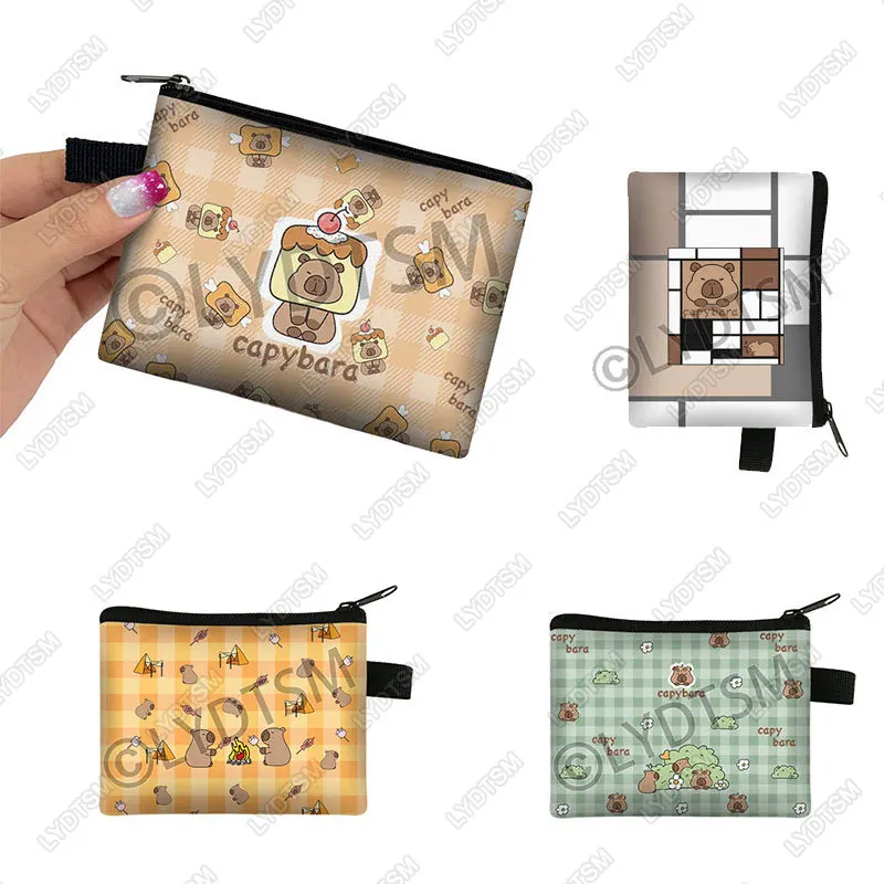 Cute Capybara Cake Carrot Graphic Print Coin Purse Capybara Dream Comes True Wallet Credit Card Earphones Storage Bag Money Bags