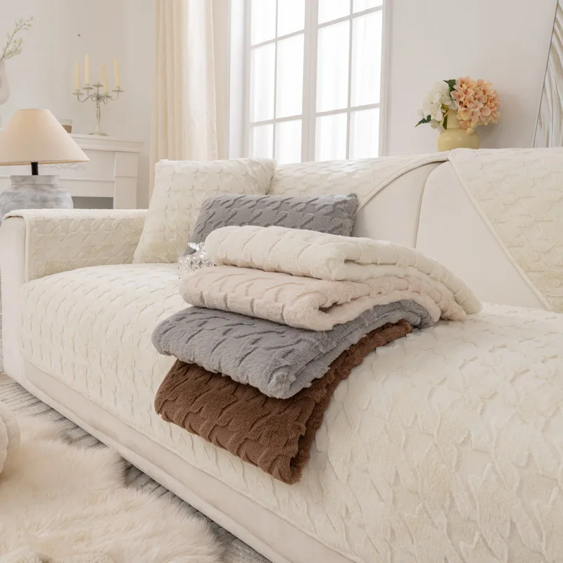 Nordic Plush Velvet Sofa Cover Mat Universal Non-slip Sofa Towel Pad Winter Warm L Shape Couch Slipcovers for Living Room