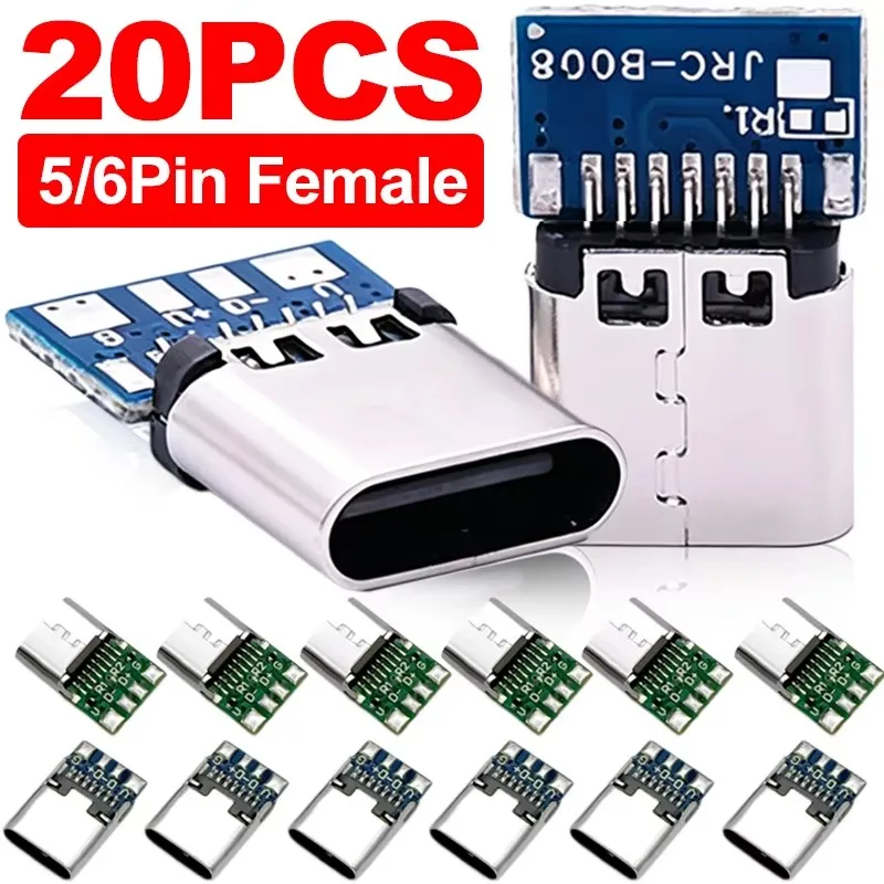 USB 3.1 Type C Connector 5/6 Pins Female Socket Receptacle Adapter To Solder Wire for PCB Board Wholesale 6Pin Female Socket