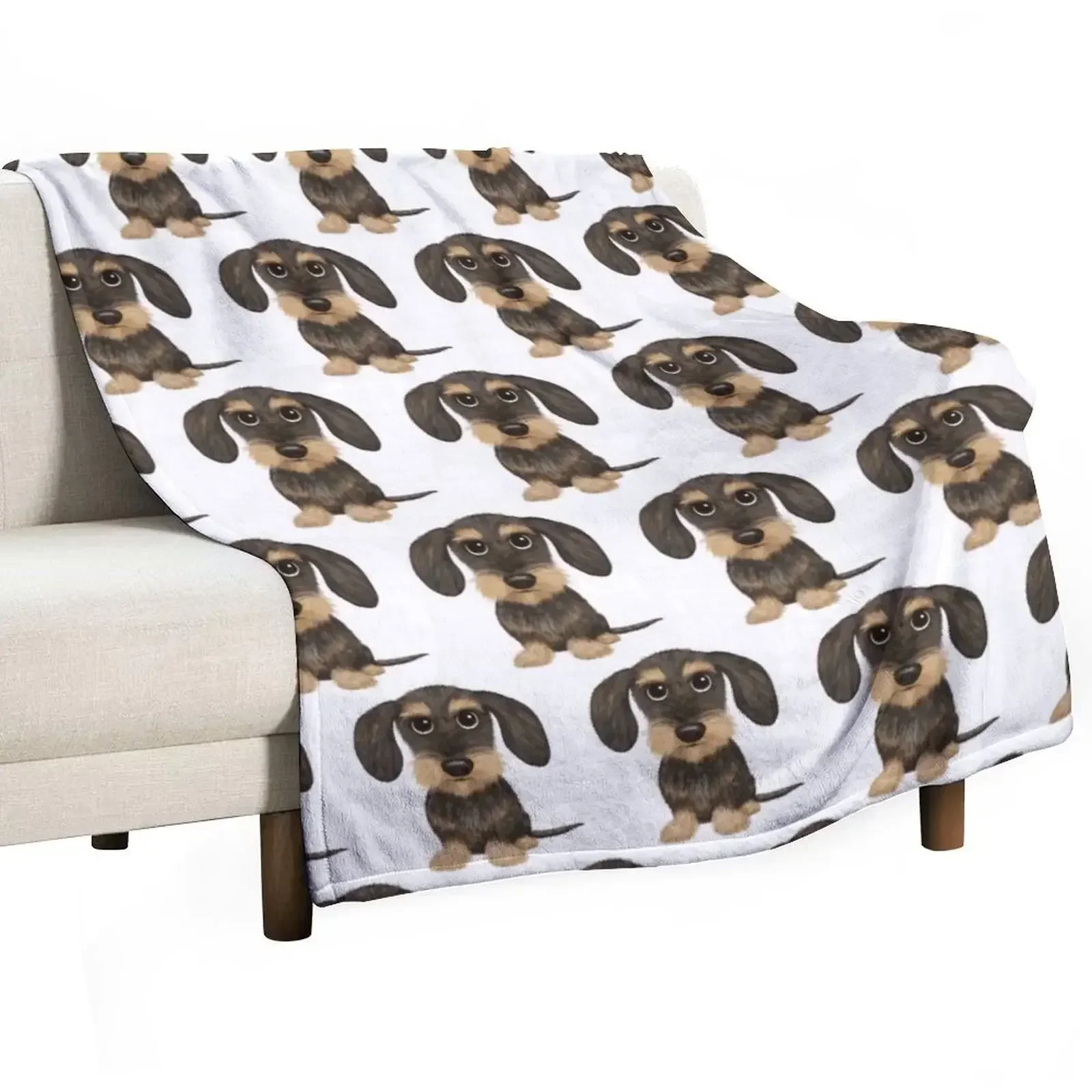 Wirehaired Dachshund Cute Wire Haired Wiener Dog Wild Boar and Tan Teckel Throw Blanket Retros Tourist Warm Blankets