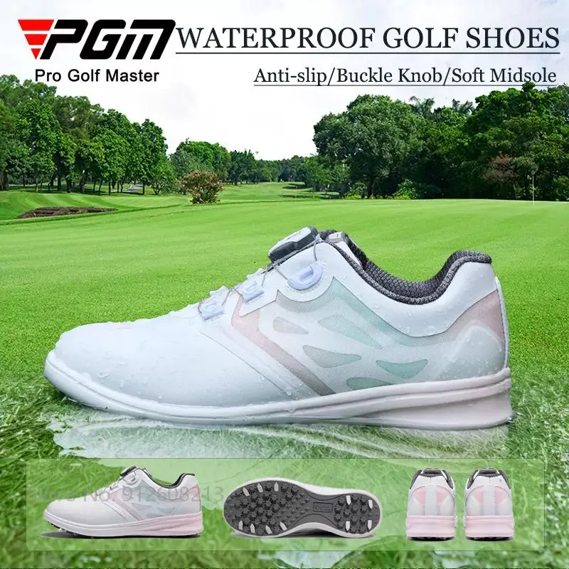 

PGM Women Ultra-light Golf Shoes Waterproof Golf Sports Sneakers for Ladies Anti-skid Training Footwear Quick Lacing Trainer