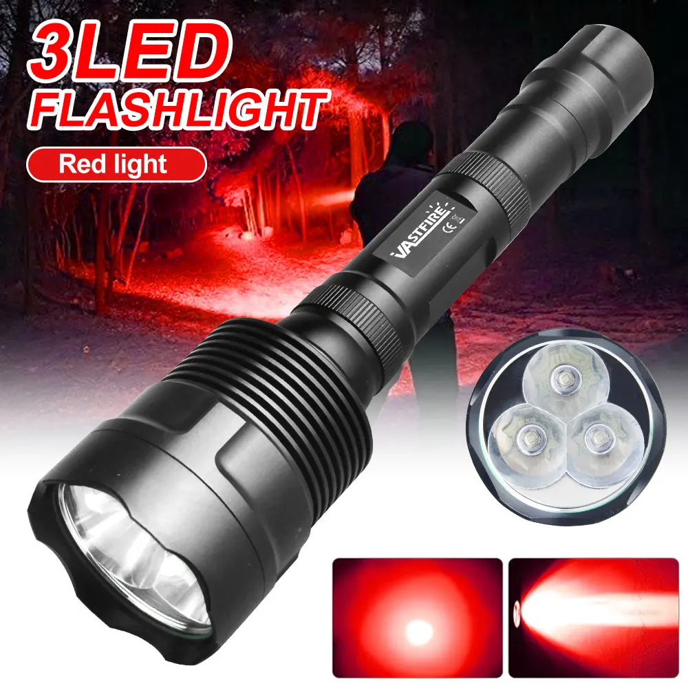 VASTFIRE tactical flashlight with box, equipped with 3 LED red/green/blue/white lights, high-power waterproof and bright
