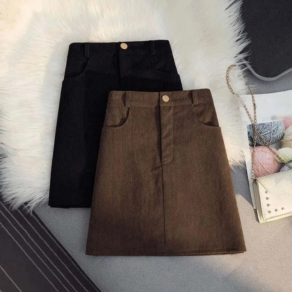 

Fashion High Waist Women Corduroy Skirt Velvet Large Size A-line Short Skirt Spicy Girl Style Autumn Winter Slim Fit Skirt Girls