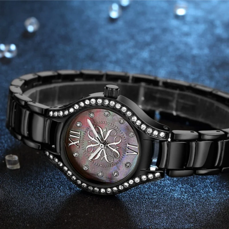 ساعات الكوارتز النسائية CRRJU بحزام من الفولاذ المقاوم للصدأ والماس ، ساعة يد للسيدات ، أزياء أنيقة ، روما ، كاجوال ،