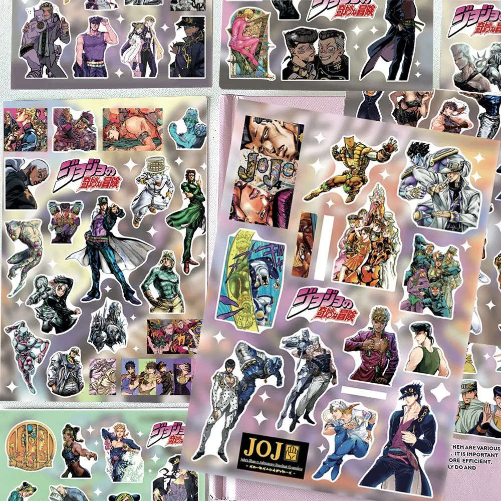 8 Sheets Anime JoJo Bizarre Adventure Stickers Kujo Jotaro Cartoon Decal DIY Suitcase Car Notebook Cool Josef Joestar Sticker