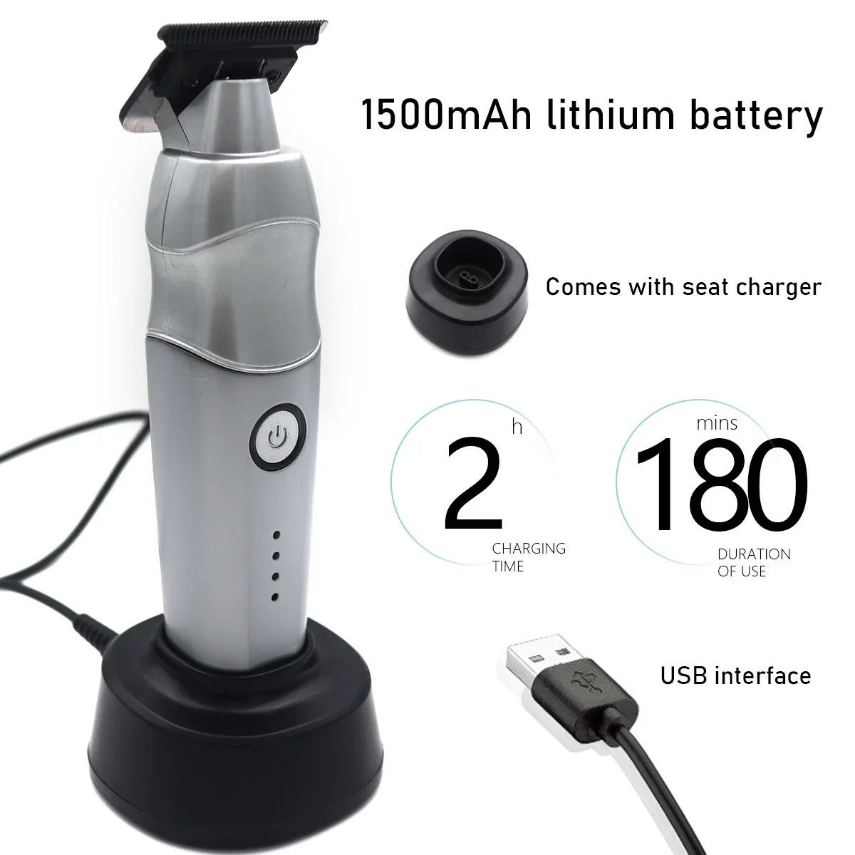 ماكينة تشذيب الشعر للرجال DLC T-Blade معدنية كاملة مع شاحن قاعدة صفر فجوة منخفضة الضوضاء ماكينة قص الشعر الاحترافية