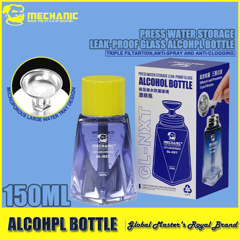 

MECHANIC GLNXT150ml Пресс-насос Герметичная стеклянная бутылка для распыления спирта Большая емкость Насос из нержавеющей стали Тройная система фильтрации