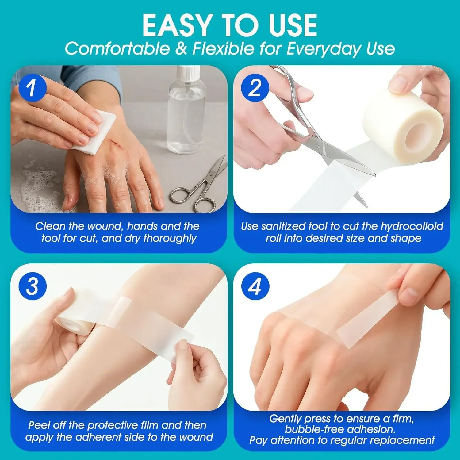 1 قطعة لفة الغروانية المائية للعناية بالجروح ضمادات التصحيح الغروانية المائية مع ضمادات قرحة السرير ذاتية اللصق ماصة للغاية للحروق