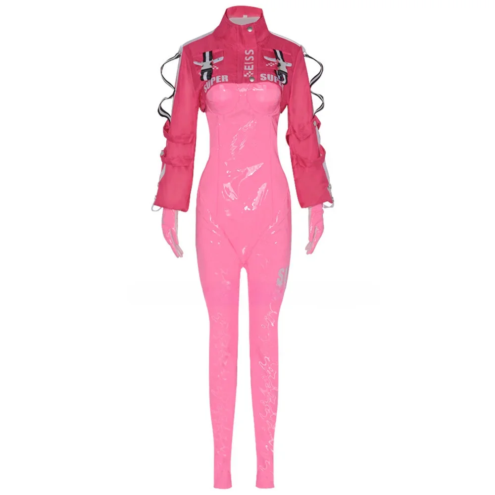 

Pu NIKKE Alice Cosplay Costume Anime Alice Bodysuit Coat Wig Cosplay Latex Catsuit Jumpsuit Jacket Suit