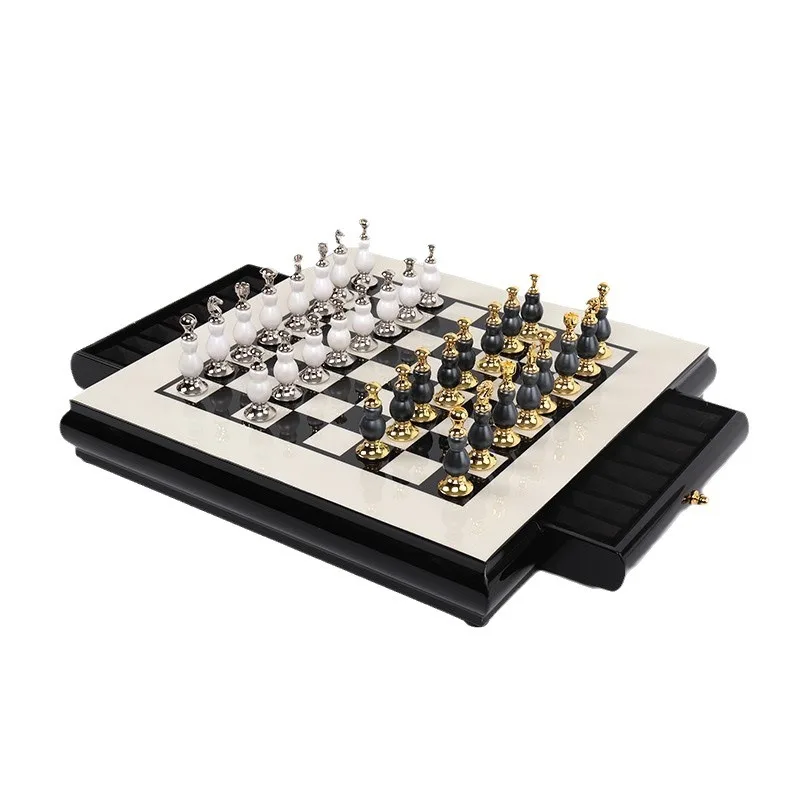 For wooden chess board practice set, creative zinc alloy paint chess game craft gift